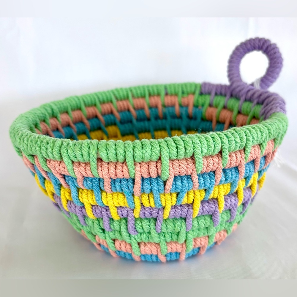 Homemade Coil Rope Basket Pastel Colors